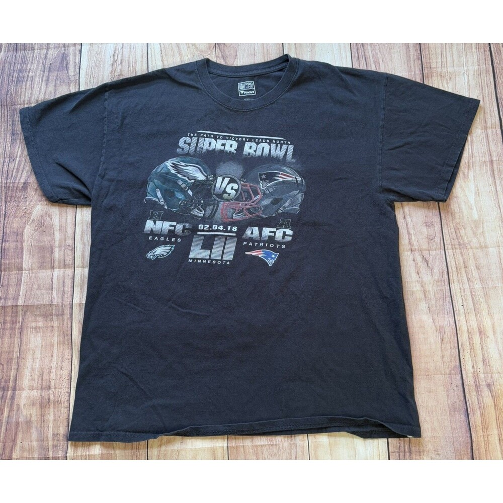 NFL Super Bowl 2018 Eagles Vs Patriots LII T-shirt Size XL Black Fanatics